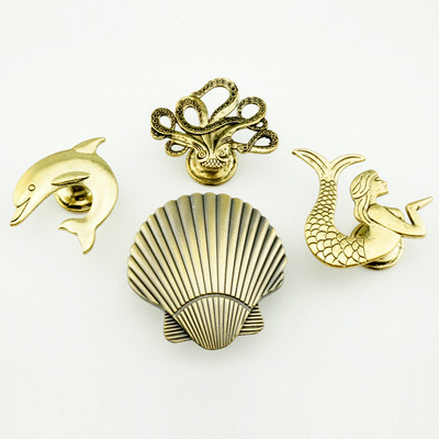 抽屉拉手 古铜色中式衣柜橱柜锌合金海洋系列仿古衣柜金属把手|ru