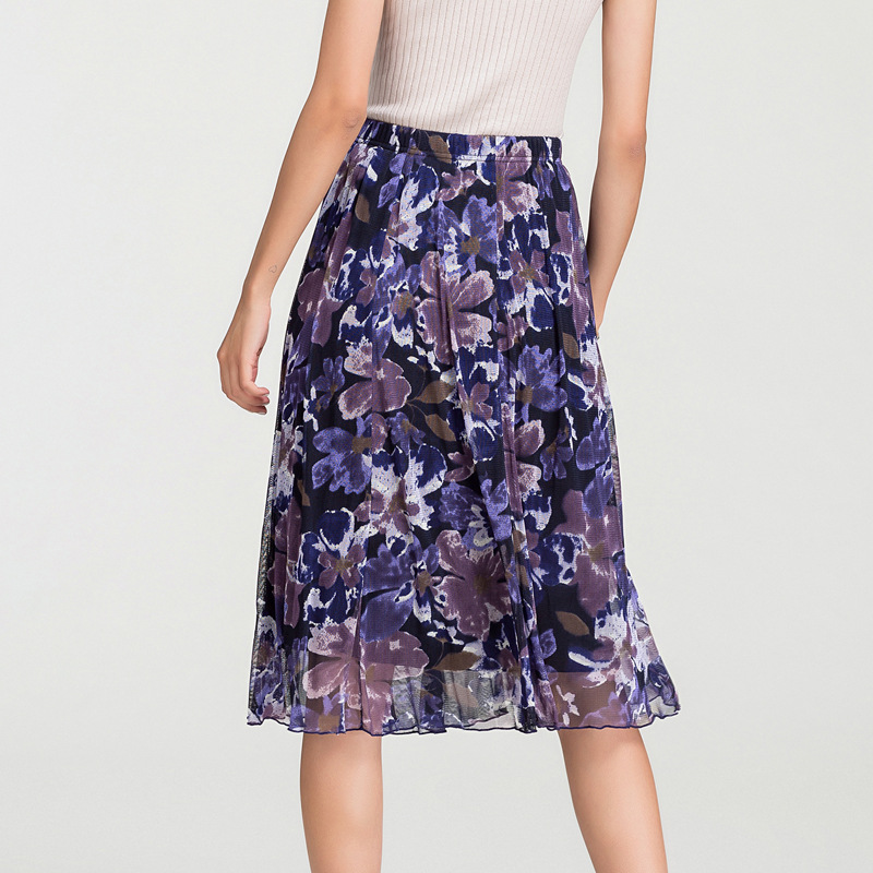 A Line Midi Skirt 100 Silk Double Layer Floral Print Lightweight Elegant for Spring Summer Events Wholesale