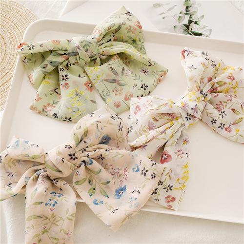Japanese and Korean new large bow hair clip for OL updo women double layer chiffon floral knot edge hair accessory