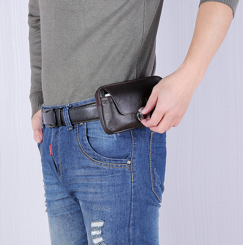 Multi-Functional Business Men Wear Belt Mobile Phone Vertical Waist Pack Horizontal Cowhide Thin Waterproof Leather Wholesale undefined