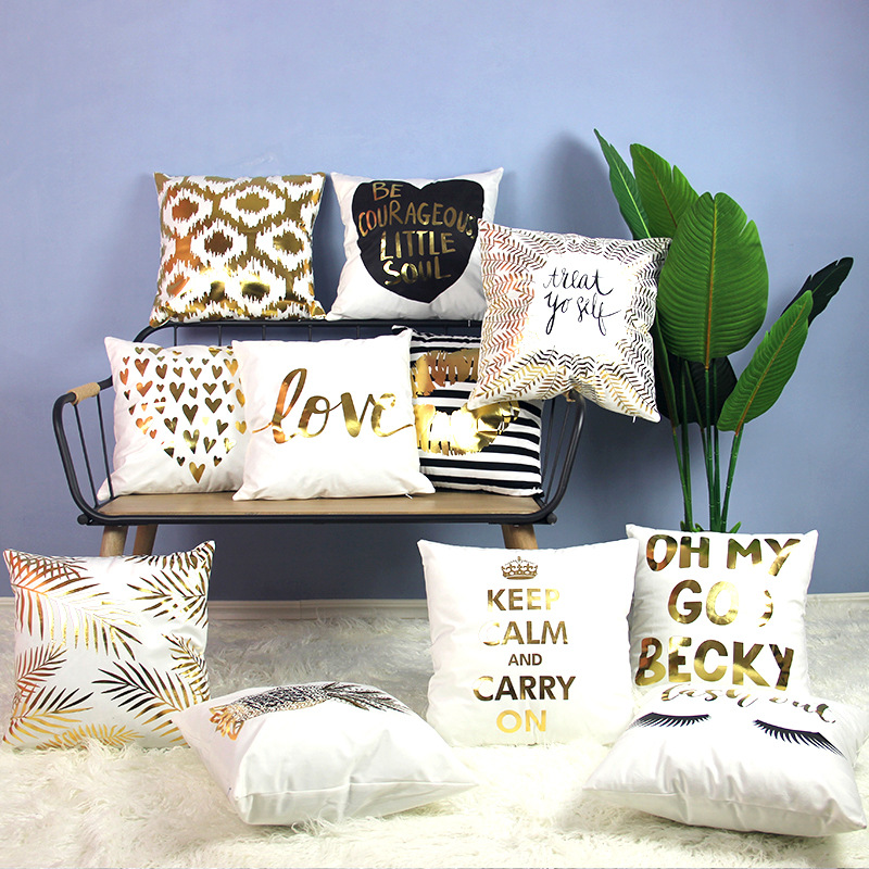 厂家直销新款家居客厅沙发烫金靠垫亚马逊wish超柔印花抱枕套