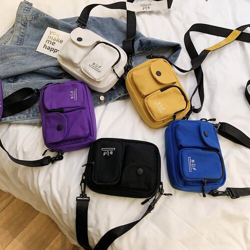 ins small bag women's new bundy bag wide shoulder strap crossbody bag Korean style fashion canvas shoulder bag