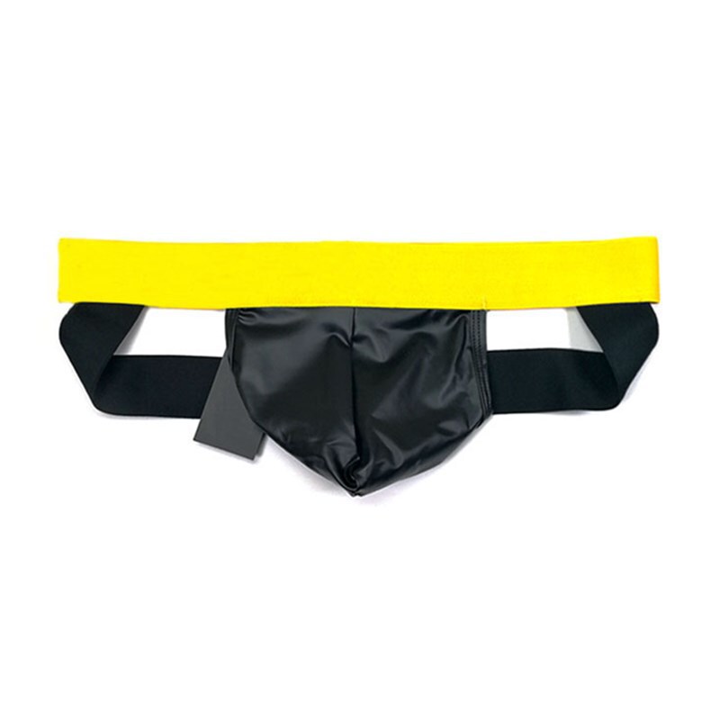 2019 new men's leather underwear black solid color elastic leather sexy double Ding underwear sexy sexy underwear