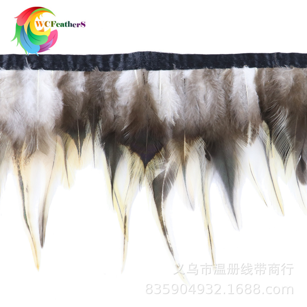 现货销售天然花纹孔雀毛花鸡毛不染色环保鸡毛礼服鞋帽装饰10米详情图20