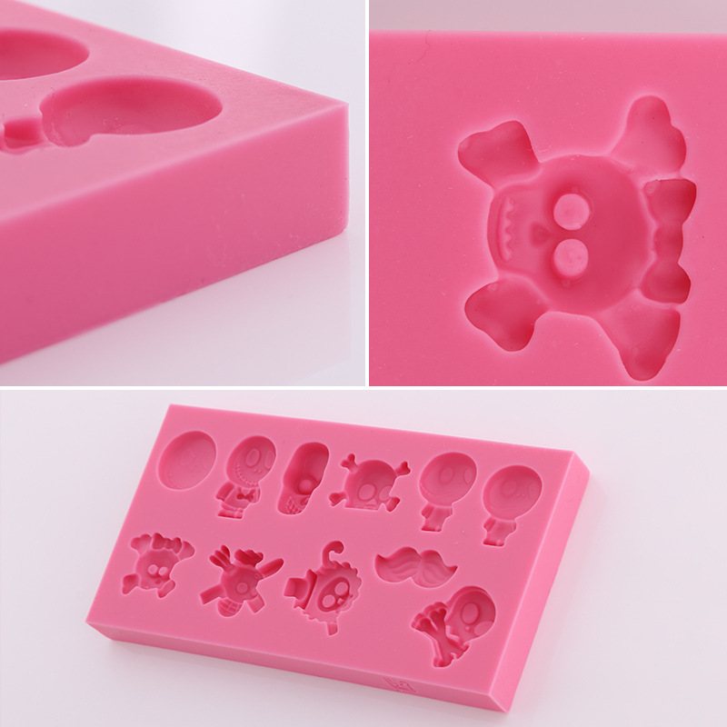 万圣节骷髅头胡子翻糖硅胶模具 果冻布丁巧克力烘培蛋糕装饰模具