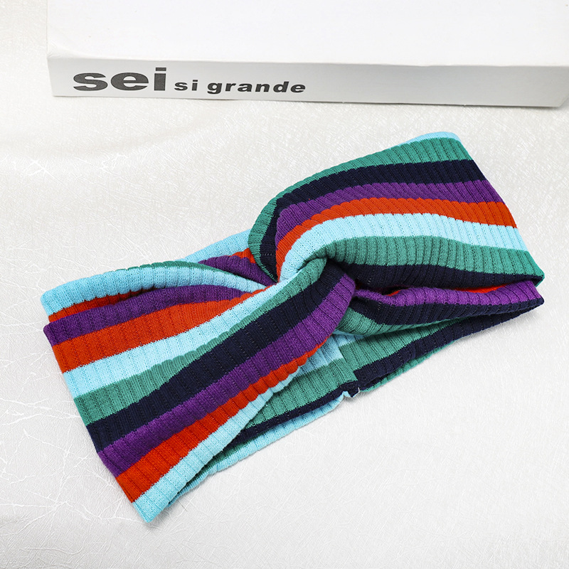 Rainbow Striped Knit Sports Headband Elastic Wool Headband display picture 7