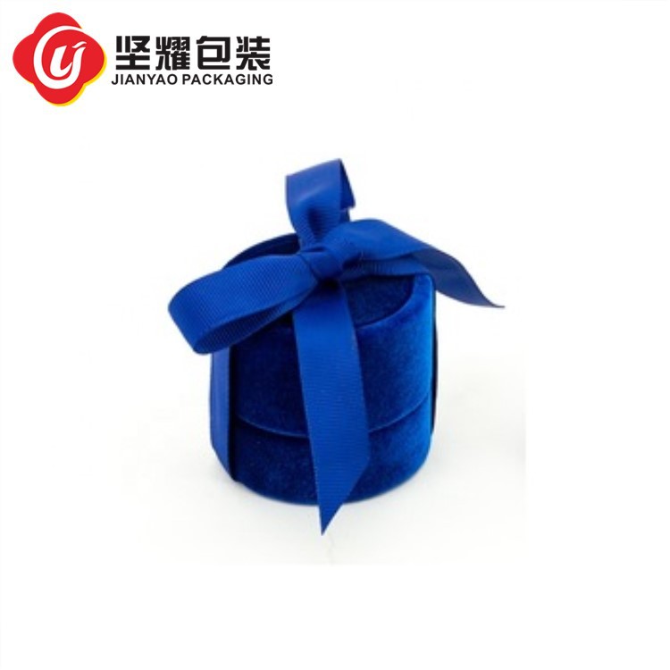 厂家定制 圆形宝蓝色绒布蝴蝶结丝带珠宝吊坠包装礼盒 三色可选