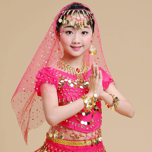 Children's Indian dance performance accessories earrings, bracelets, necklaces, ethnic veils, turbans, belly dance colorful headwear