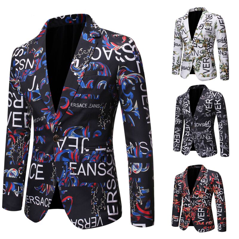 Foreign trade Amazon 2020 Spring and Autumn new men's European and American letter printing slim suit single suit jacket X07