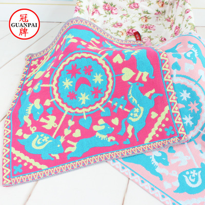 冠牌纯棉纱布方巾 外贸尾单卡通面巾 三层布艺吸水大方巾儿童手帕