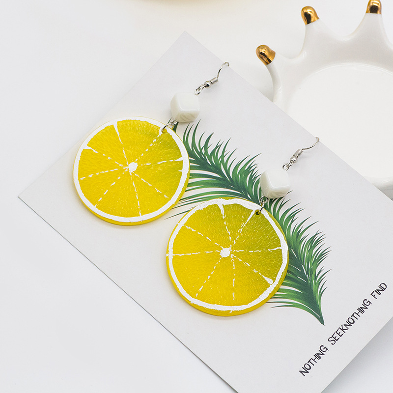 Harajuku Fruit Orange Lemon Pendant Female Acrylic Earrings display picture 2