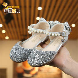 适用2019春夏新款女童凉鞋软底公主鞋皮鞋豆豆鞋水钻儿童单鞋宝宝