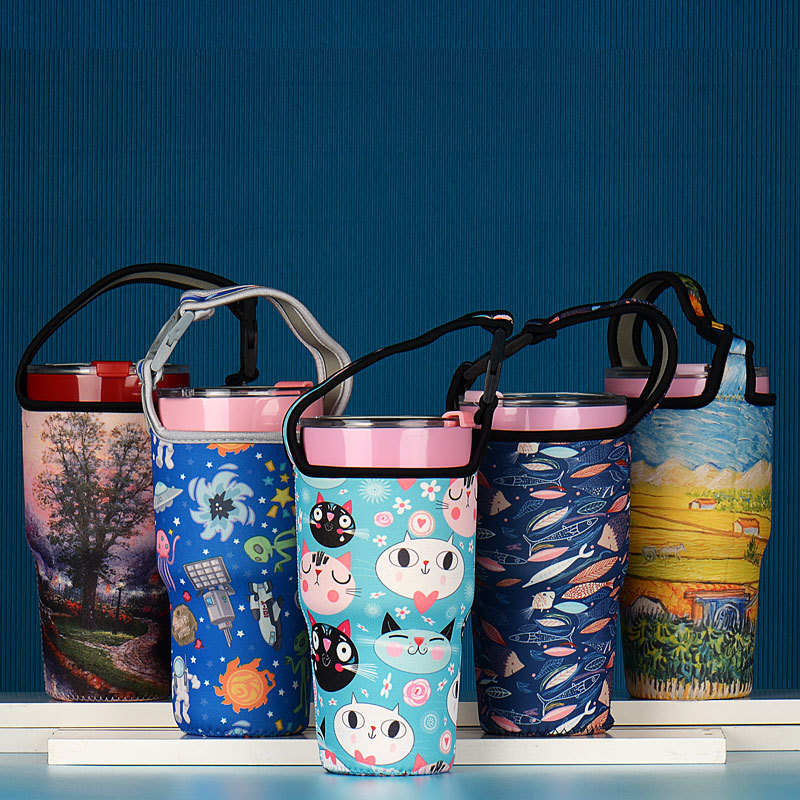 Taza de helado cubierta de la taza de la burbuja 30oz de dibujos animados Kumamoto oso bolsa en stock portátil de grasa de la Copa cubierta protectora