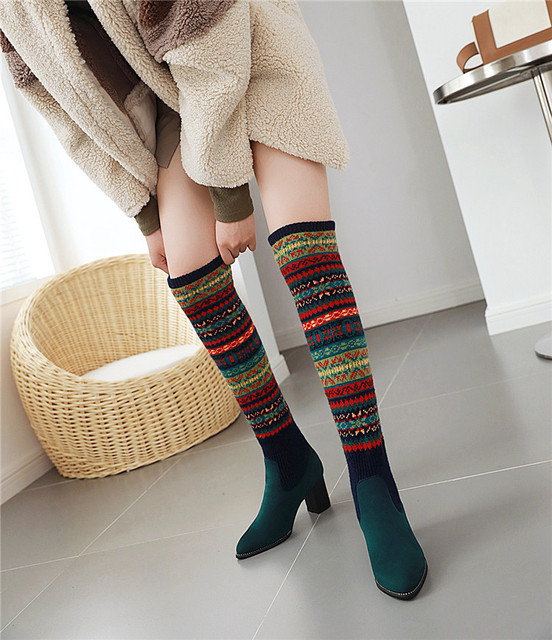 Knee high tube long women’s boots thin leg elastic boots autumn and winter