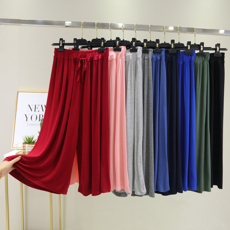 Spring and Summer New High Waist Large Size Wide Leg Pants Women's Modal Capri Pants Loose Casual Capri Pants Home Pants