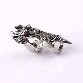 欧美时尚热卖新款几何龙头连体镶钻镂空防身手指关节戒指批发