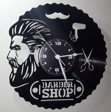 跨境爆款barber shop黑胶唱片挂钟LED夜灯理发店创意时钟表礼品