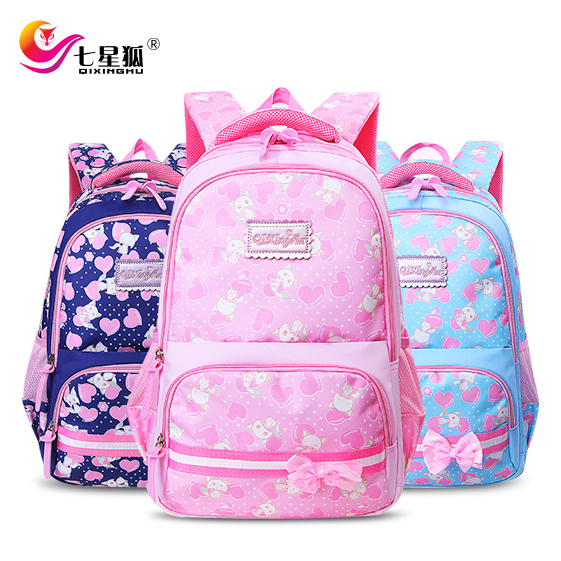 Seven new pattern pupil girl student Korean Edition lovely princess bow schoolbag High school girls girl children