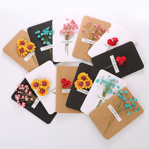 Dried flower greeting card retro blank small card Christmas thanksgiving blessing card creative diy birthday card