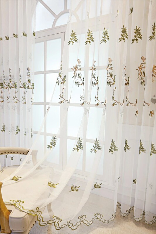 Fresh embroidered yarn Chinese study gauze curtain partition curtain finished product custom butterfly flower window screen special product custom wholesale