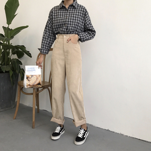 Apricot Corduroy Wide-Leg Pants