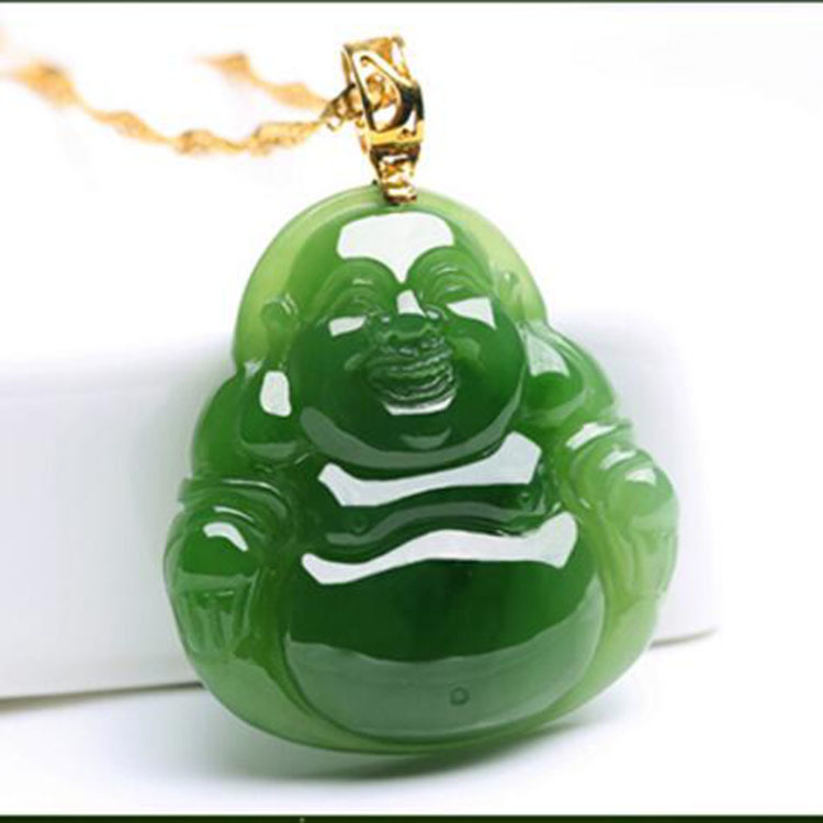 18K 골드 상감 HETIAN 옥 재스퍼 부처님 펜던트 여성 MAITREYA 옥 펜던트 얼음 시금치 녹색 MAITREYA 펜던트