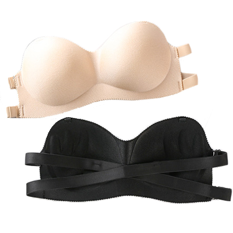 European and American without steel ring gathered strapless wedding dress open shoulder transparent shoulder strap sexy beautiful back women's underwear bra