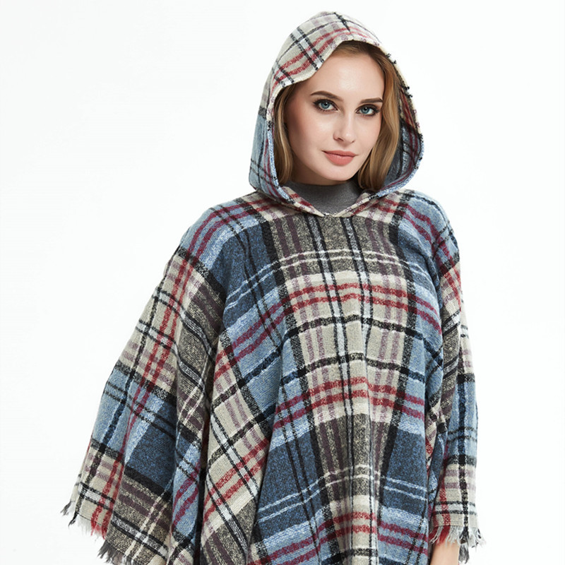 Capa a cuadros con capucha unisex otoño invierno poncho_voghion.com