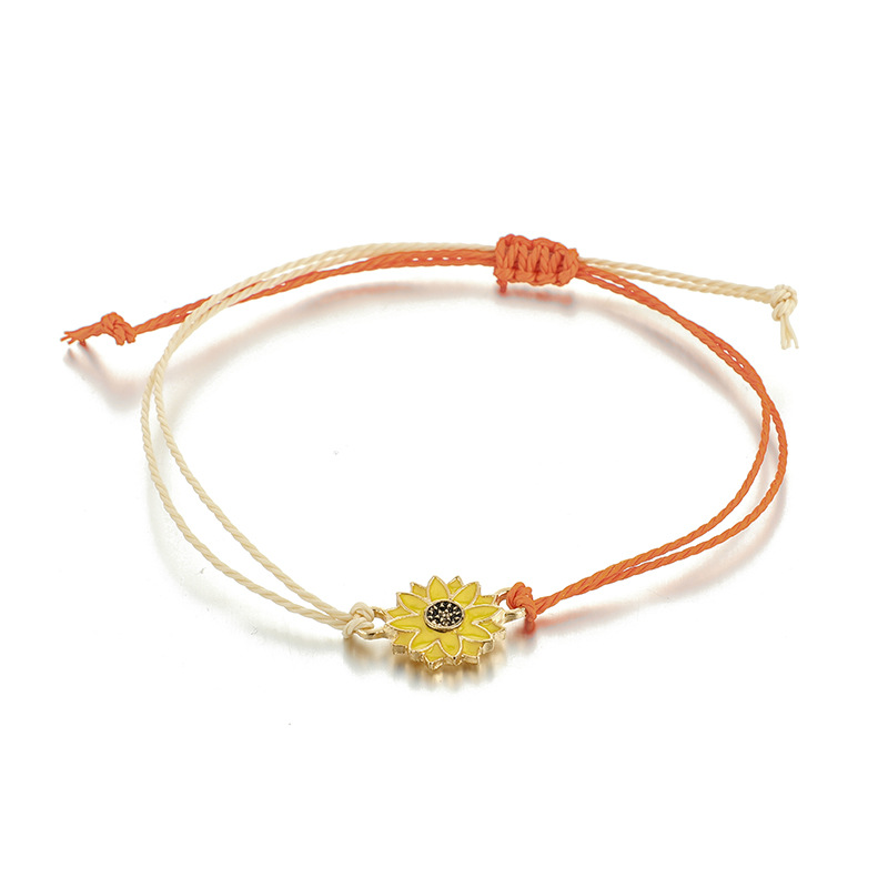 Ethnic Style Hand-woven Gold Chrysanthemum Yellow Flower Line Rope Bracelet 3 Piece Set Color Line Rope Bracelet display picture 9