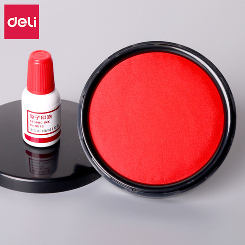 Deli 9870 quick-drying ink pad large red round quick-drying ink 95mm financial office supplies ink pad