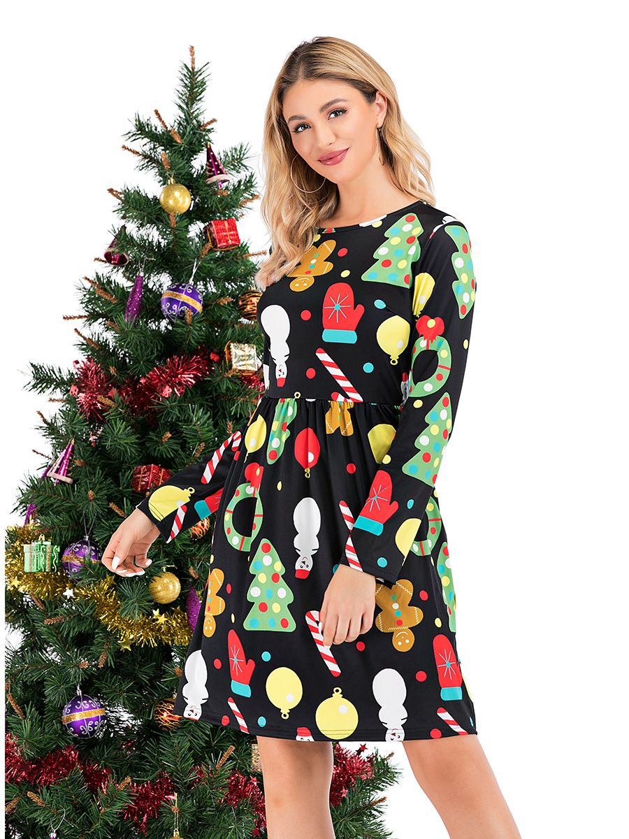 autumn and winter clothing long-sleeved printed skirt  NSAL2064