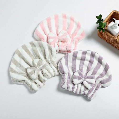 Factory direct supply polyester nylon coral velvet bow dry hair cap cationic printed dry hair cap Korean dry hair cap wholesale