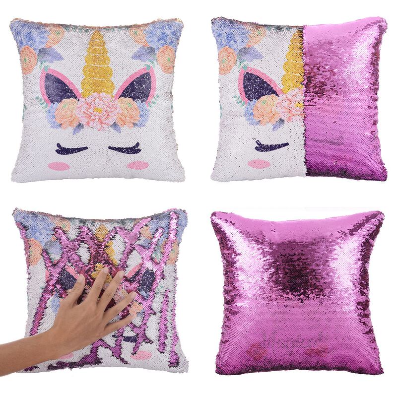 Sequin Pillow Case Double Color Mermaid Unicorn Character Cushion Christmas Snowflake Flip Sequin Sofa Cover Custom