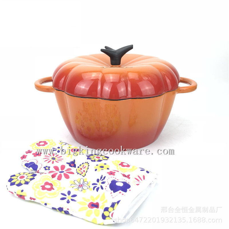 全恒 新款时尚南瓜干果盒创意现代客厅欧式果盘铸铁汤锅珐琅锅