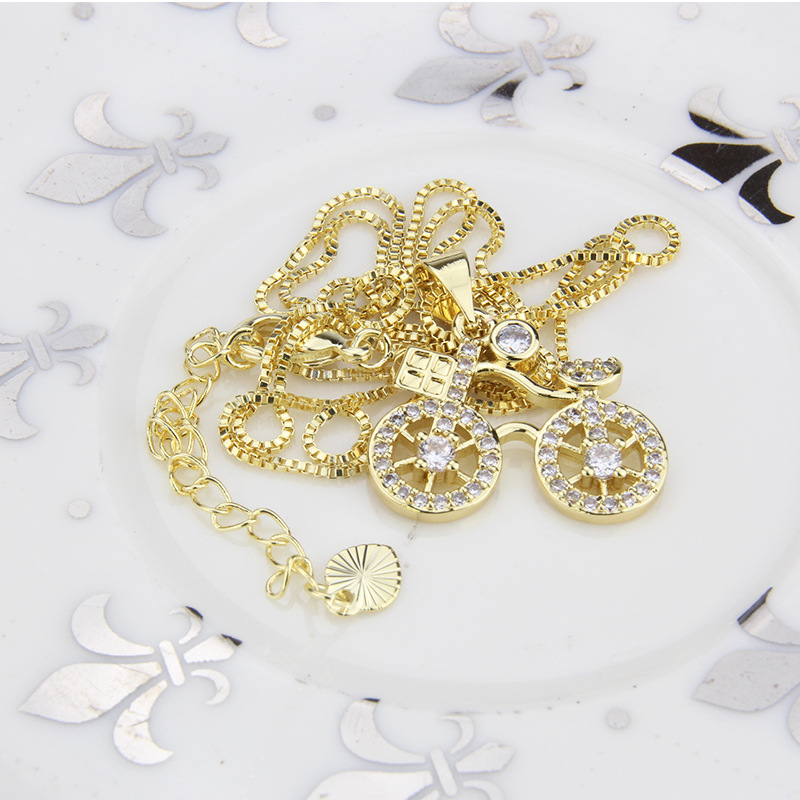 Hot Sale Zirconium Belt Bicycle Necklace display picture 6