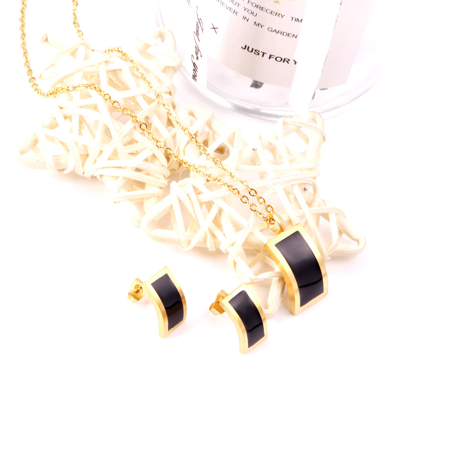 Fashion Geometric Stainless Steel Plating Earrings Necklace 1 Set