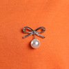 Brooch from pearl with bow, clothing, protective underware, pin lapel pin, Korean style, simple and elegant design, clips included