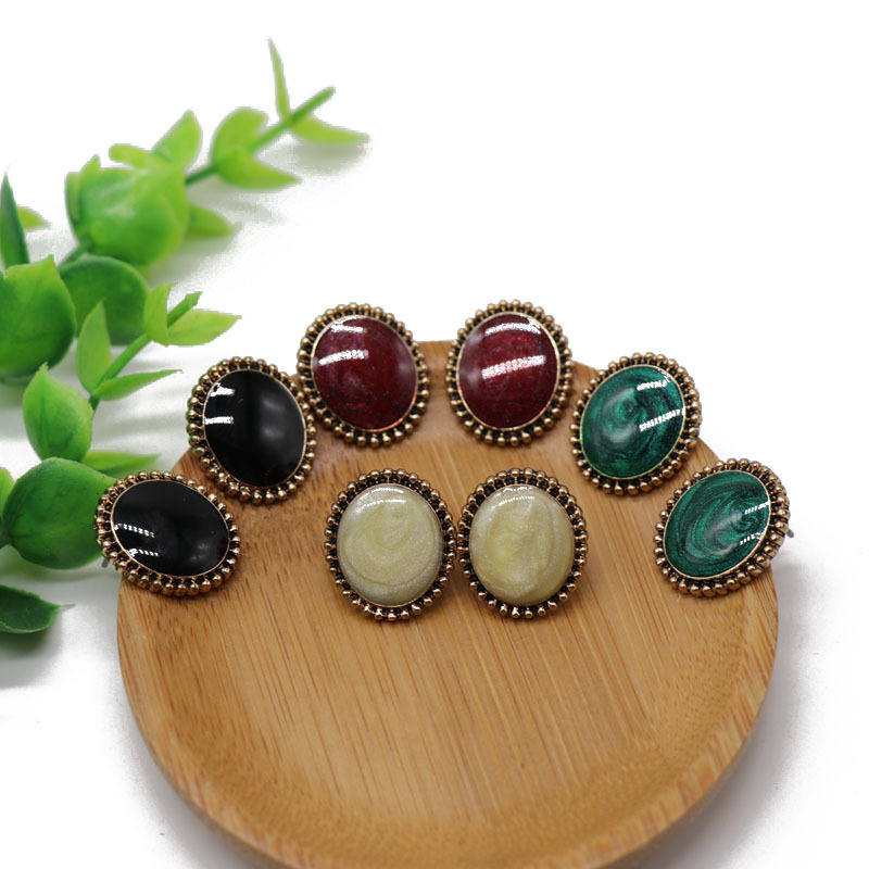 Colored Drop Glaze Oval Earrings Wine Red Green Simple Earrings Wholesales Fashion display picture 10