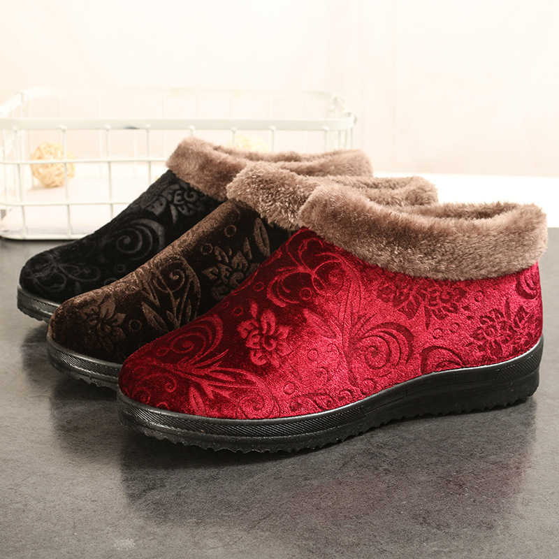 老北京布鞋中老年女棉鞋布鞋橡胶防滑底加绒加厚厂家直销批发混批|ru