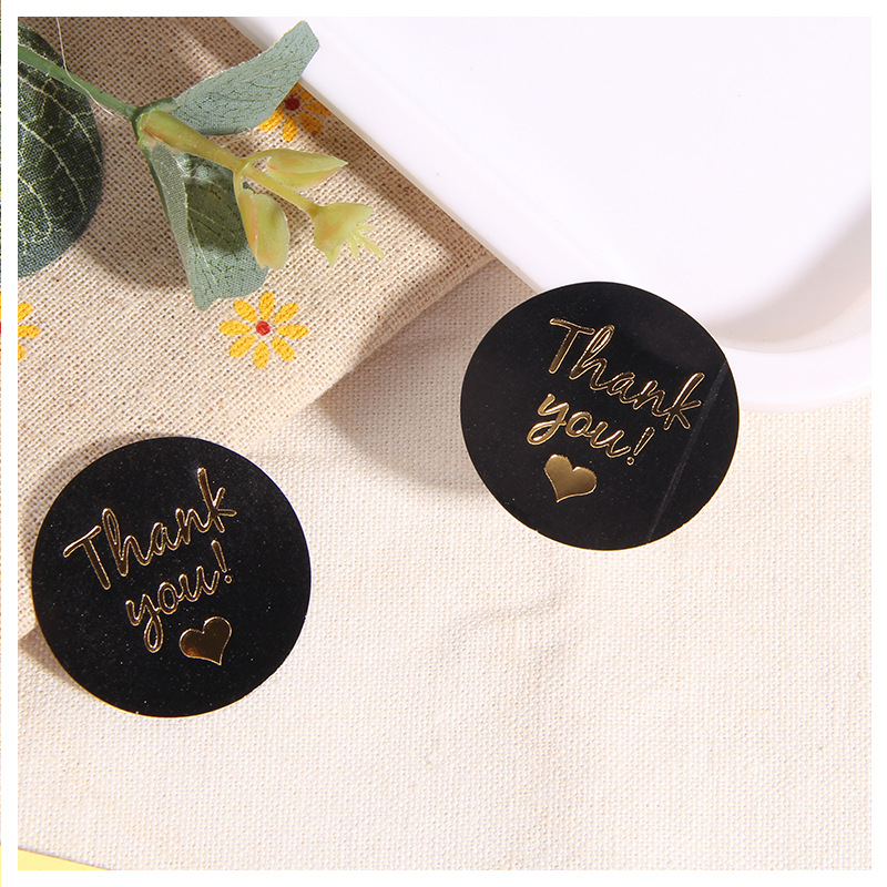 Baking packaging sealing stickers 12 round stickers black background Gold words Thank You stickers moon cake box egg yolk crisp decoration
