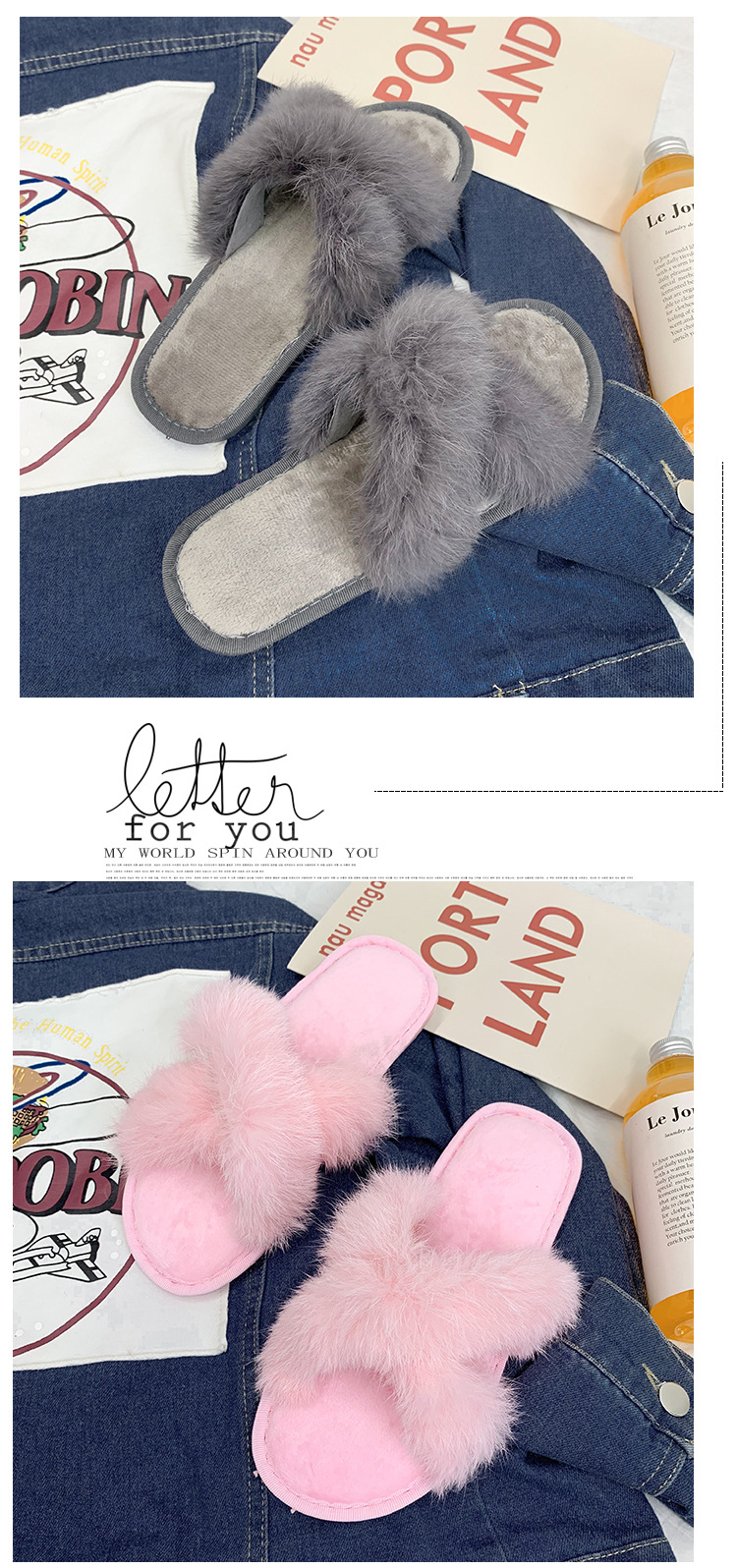 non-slip wear-resistant faux rabbit fur slippers  NSPE34538