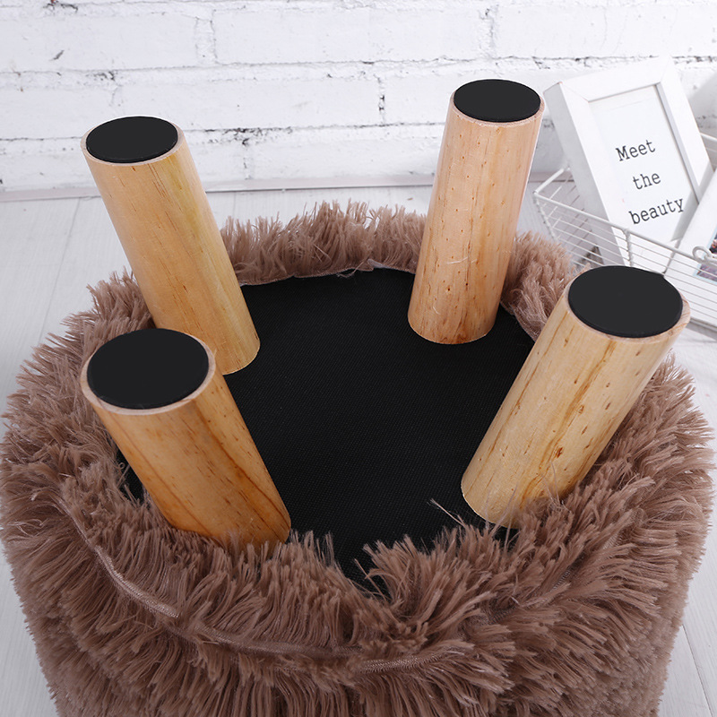 Taburete de madera de felpa taburete de madera maciza para cambiar zapatos taburete de tela extraíble y lavable taburete de pino taburete redondo taburete móvil al por mayor de fábrica