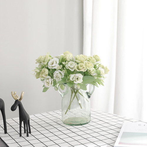 Factory direct sales home desktop decoration simulated rose bouquet wedding road layout fake flowers 5 forked happy roses