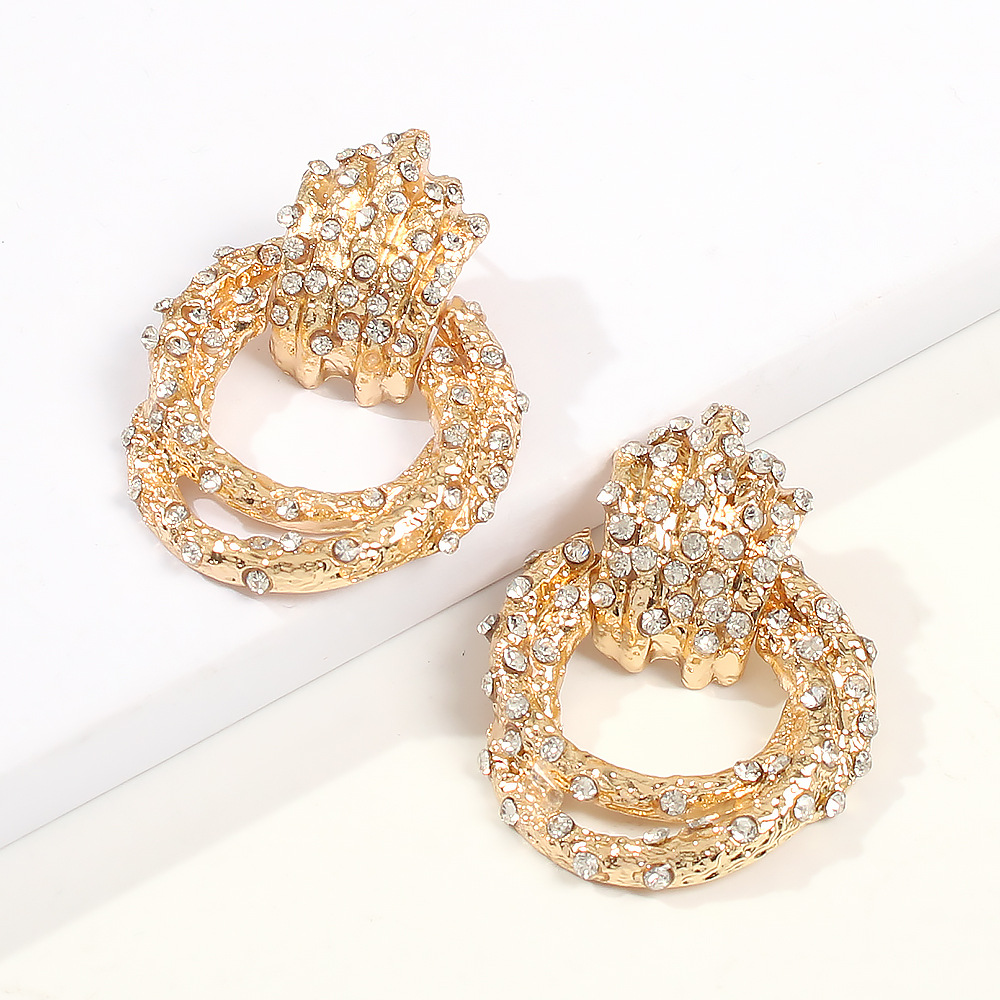 New Geometric Alloy Diamond Stud Earrings Double Ring Earrings Female display picture 6