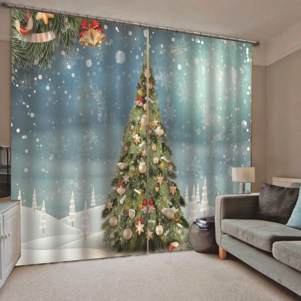 冬天雪花窗帘飘雪圣诞装饰遮光隔热品质女孩卧室创意数码打印