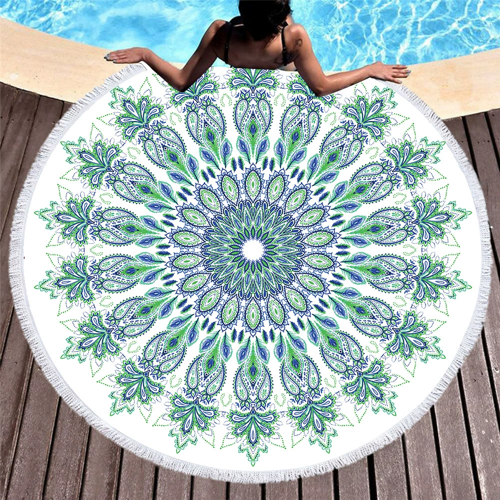 В наличии круглое печатное пляжное полотенце микрофибра цифровая печать пляжное банное полотенце производитель перо геометрические