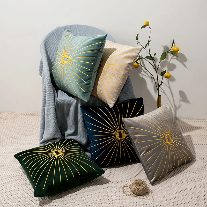Pernă de canapea nordică, îngroșată, din catifea olandeză, cu broderie aurie, cu linie de soare, americană, cu broderie geometrică, dintr-o singură bucată_voghion.com