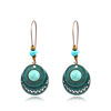 Accessory, retro metal long turquoise earrings, European style, wholesale