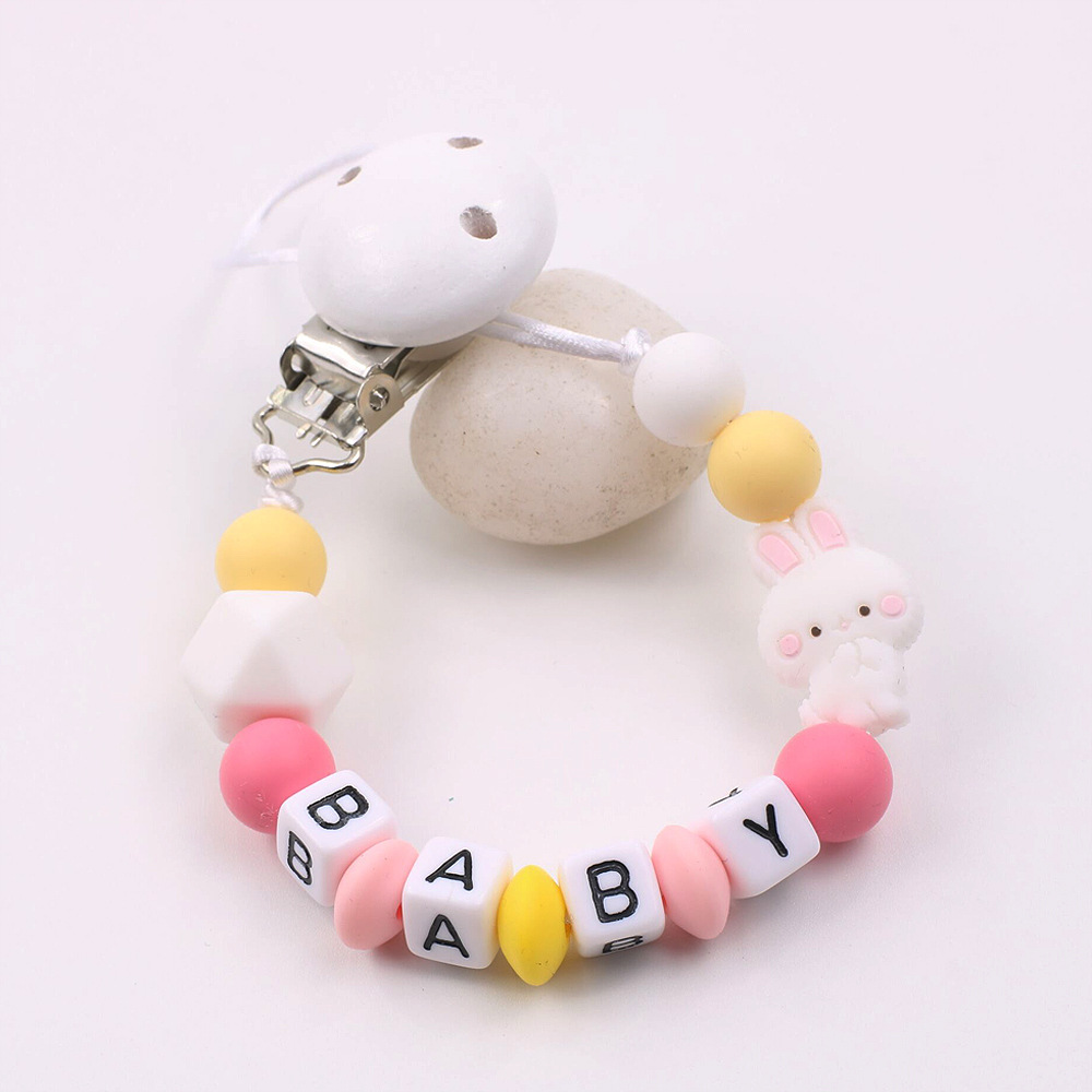 Amazon nueva carta de silicona bebé chupete cadena clip DIY mordedor juguete anti-gota cadena conejito chupete cadena