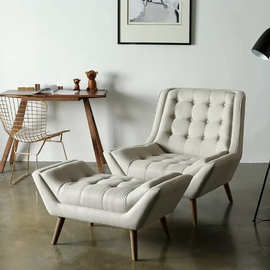 美式单人沙发椅现代简约客厅北欧阳台布艺拉扣懒人休闲椅脚蹬组合